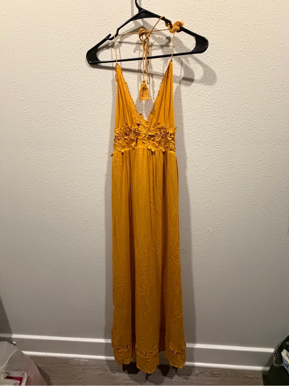 Forever 21 Mustard Yellow Halter Maxi Dress with Floral Waist